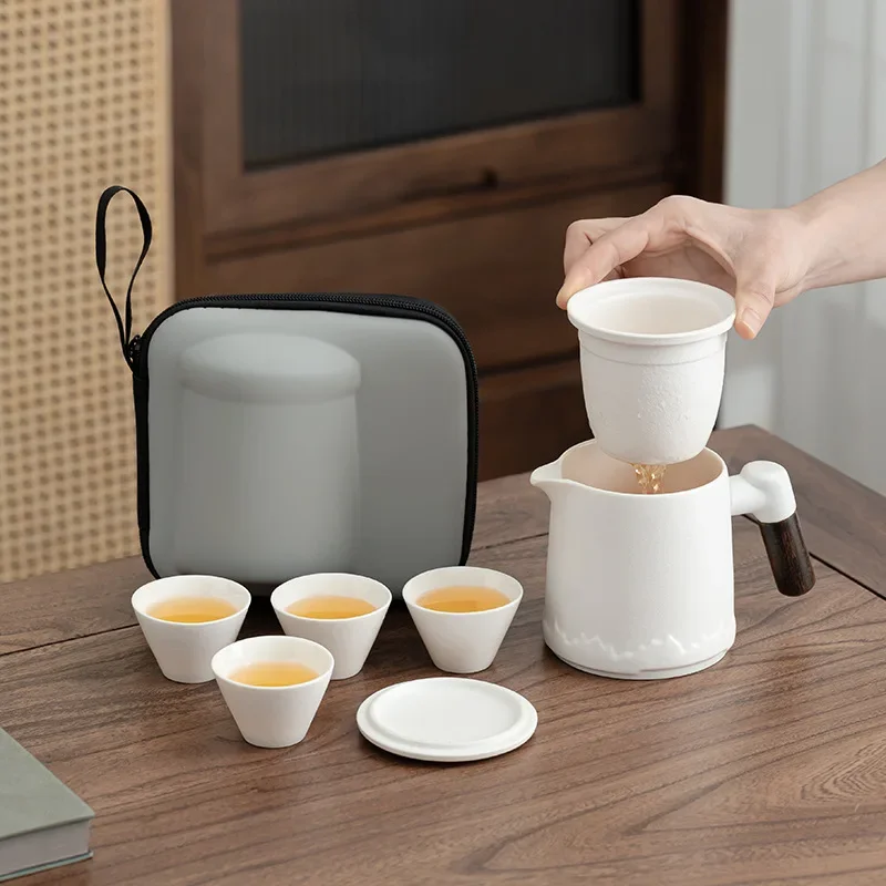 Outdoor Travel Tea Set, Portable Storage Bag, One Pot, Four Cups, Outdoor Portable Special Tea Drinking Equipment, Express Cup