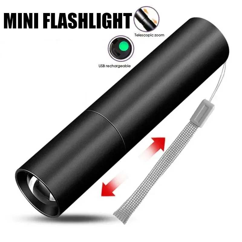 Mini LED Flashlight Portable Telescopic Zoom Torch USB Rechargable Waterproof Flash Lights Outdoor Emergency Searchlight