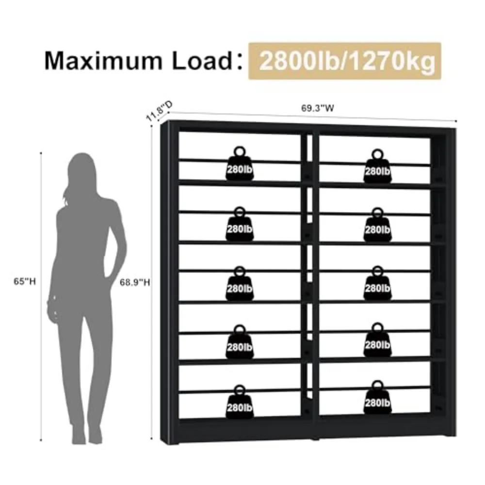 도서관 5 단 책장, 조절 가능한 보관 선반이 있는 검은색 책장, 독립형 책장 및 책장-검은색