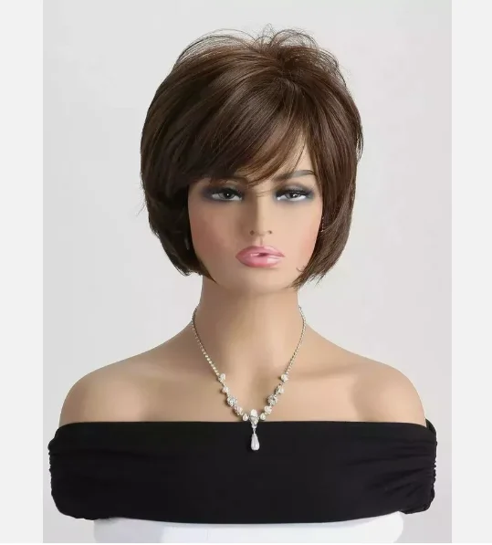 Nova moda glamour feminino perucas marrom escuro 12 polegadas