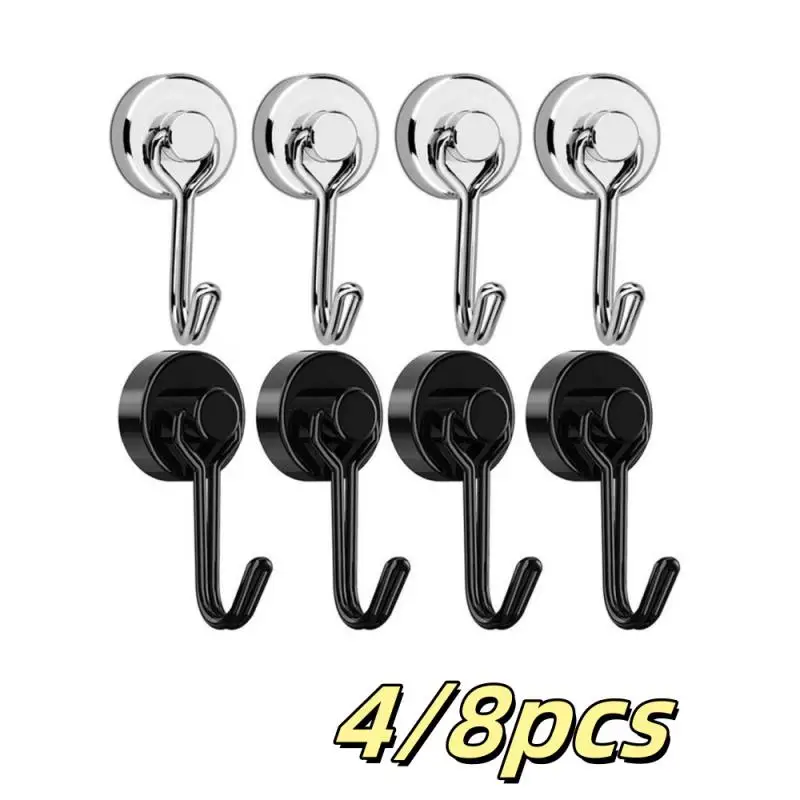 4/8pcs Heavy Duty Magnetic Hook Strong Neodymium Magnets Hooks For Refrigerator Grill Key Towel Holder Kitchen Home Accessories