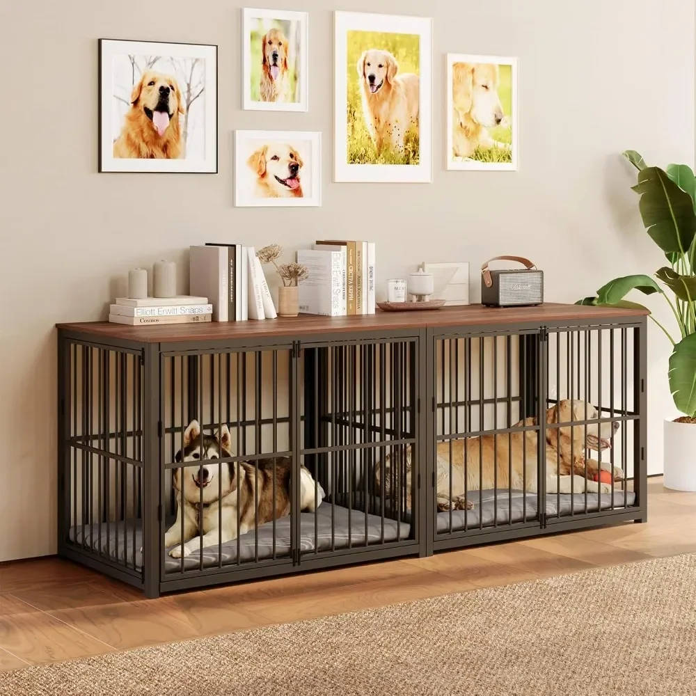 Large Dog Crate Furniture for Large Breed Dogs - Indoor Wooden Dog Kennel Crate End Table with Removable Divider - Can Use