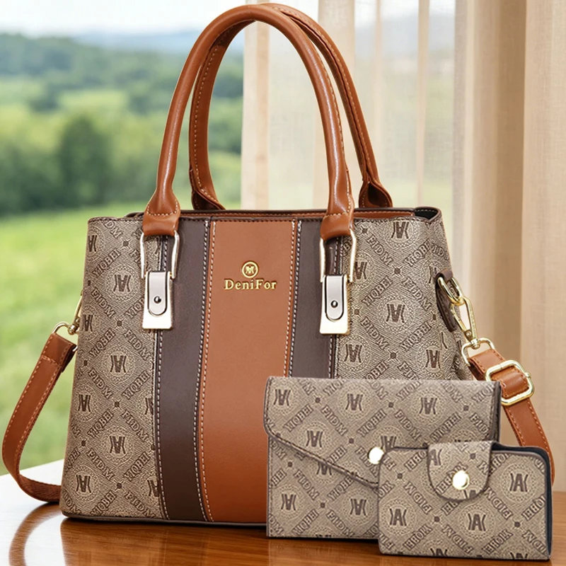 3-piece set of women's handbags with spliced design, light luxury printed shoulder bags for women, large-capacity women's bags view 6