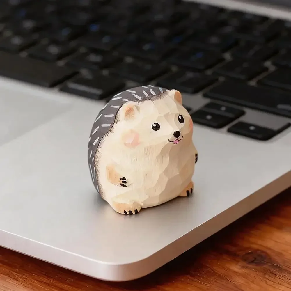 Hand Carved Wooden Hedgehog Figurine Home Decor