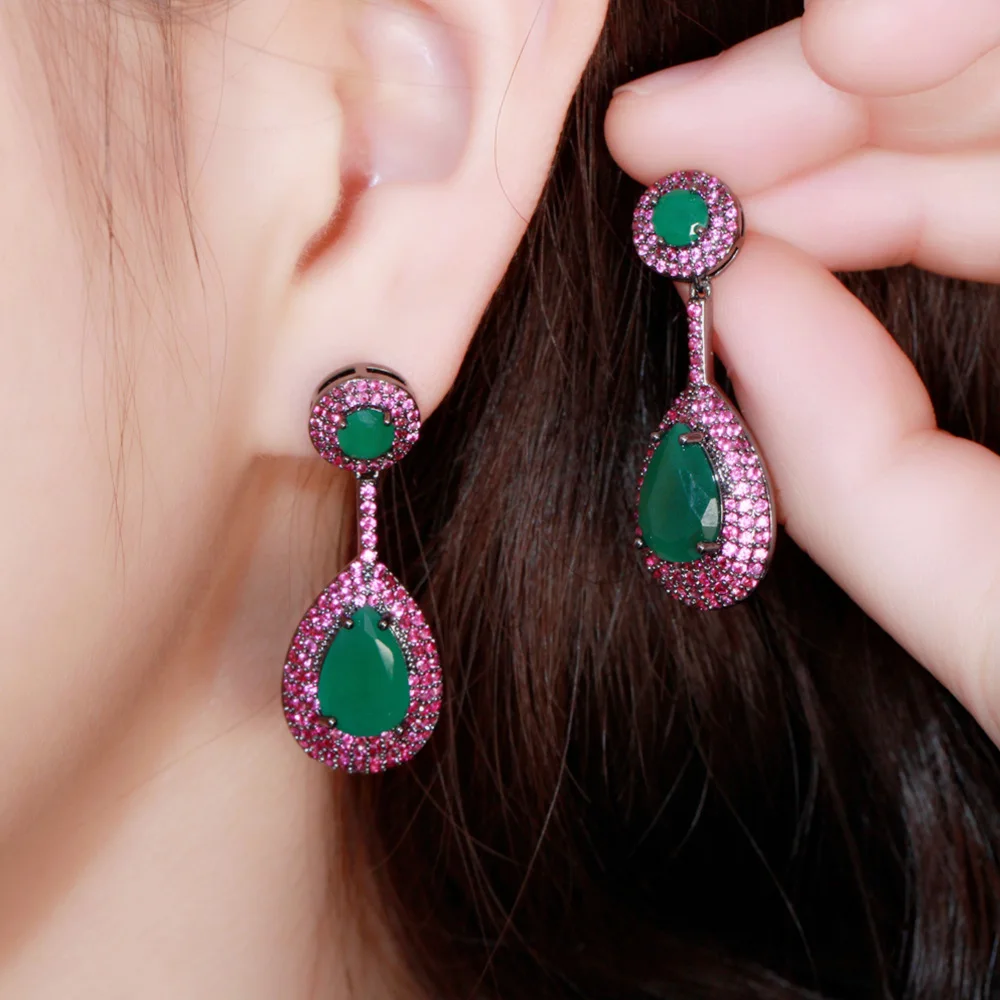 Pera Brazilian Emerald Green Cubic Zirconia Rose Red CZ Long Big Waterdrop Dangle Drop Earrings for Women Fashion Jewelry E722