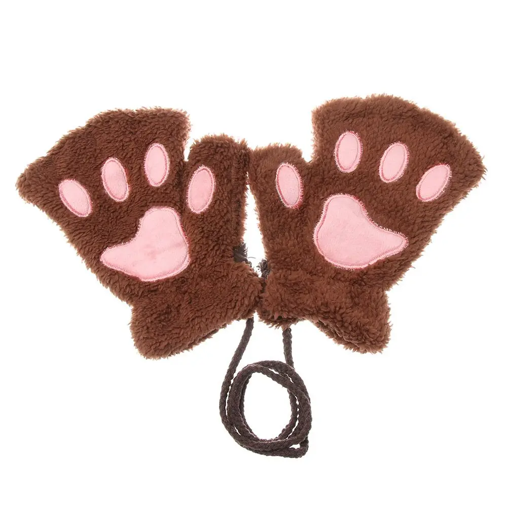 Fashion Warm Plush Winter Warm Cat Paw Mittens Children Gloves Fingerless