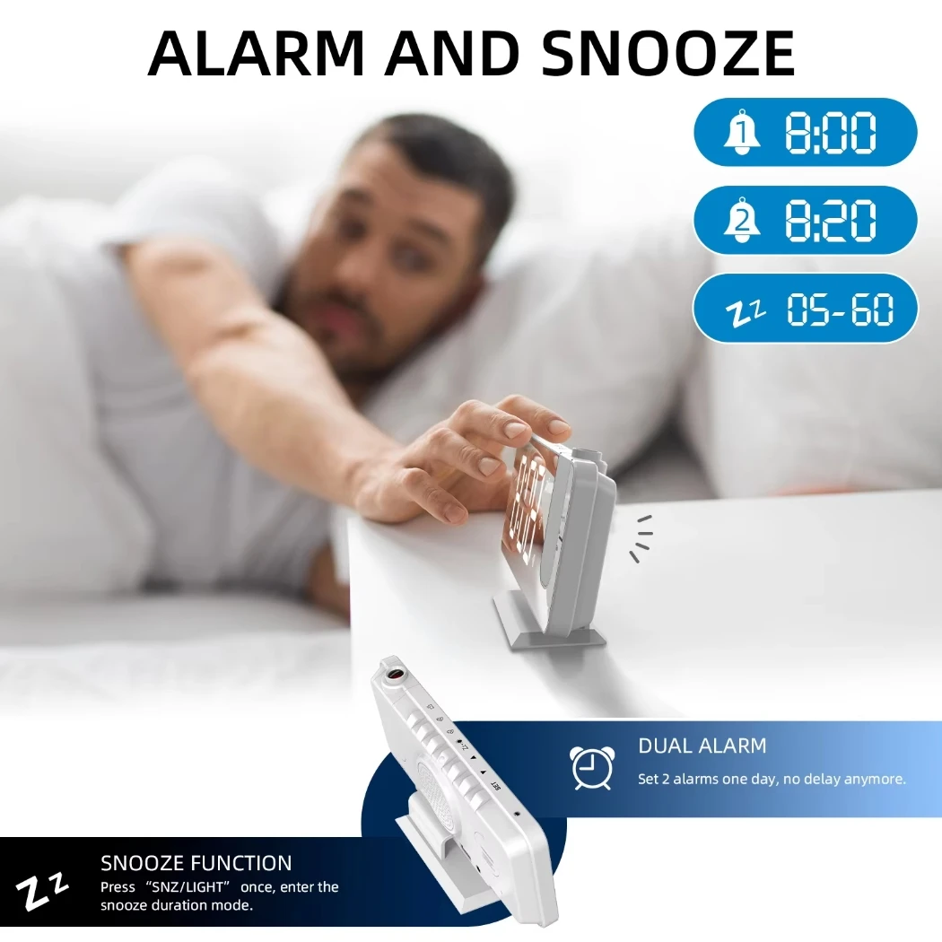 Picture 3: High Quality Alarm Clock Radio HD Projection Large LED Display Digital Smart Table Clock Ceiling Dimming for Bedroom