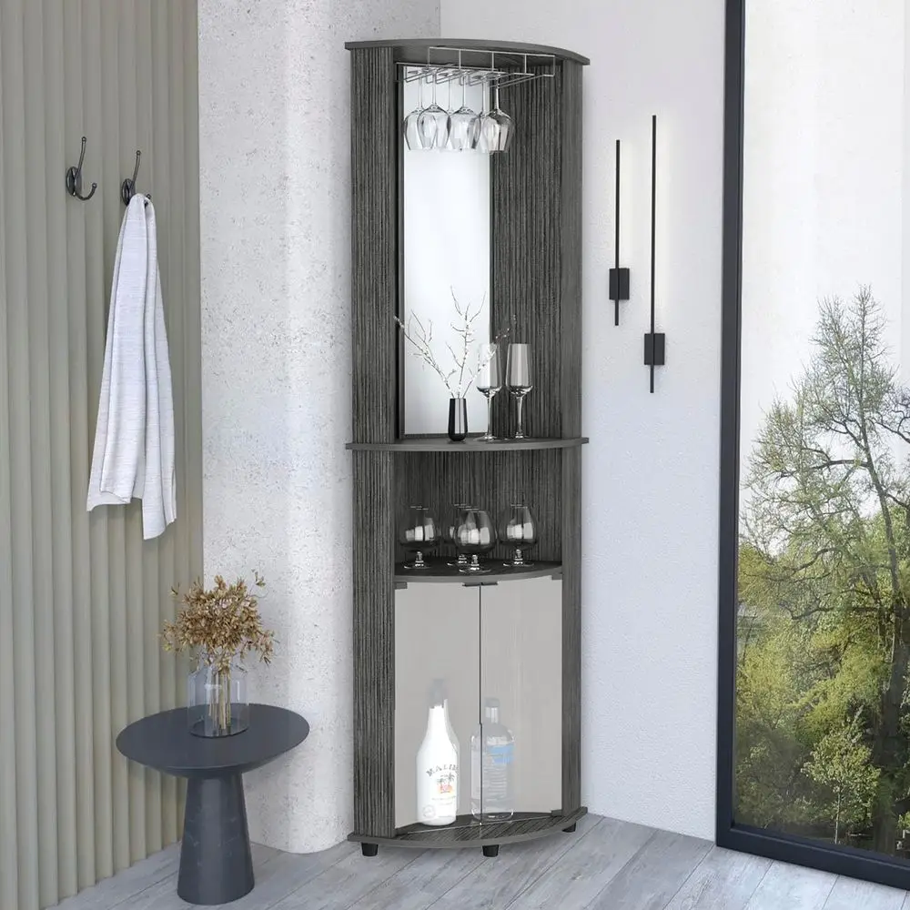 

75 Armhouse Brown Wine Bar Cabinet with Rack and Glass Door for Home Liquor Storage