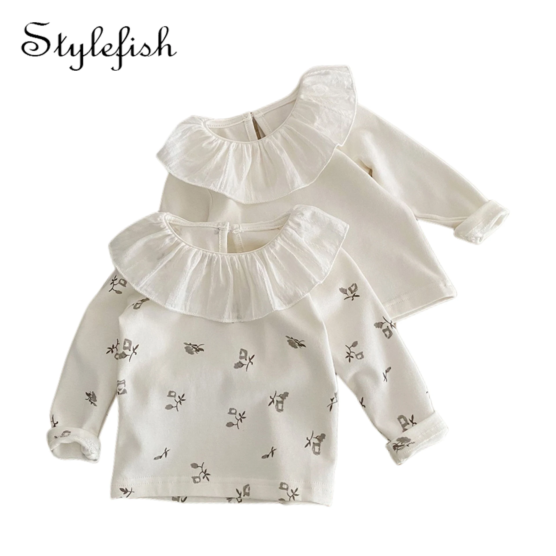 autumn Clothes cotton long sleeve baby lotus leaf collar flower print top baby T-shirt