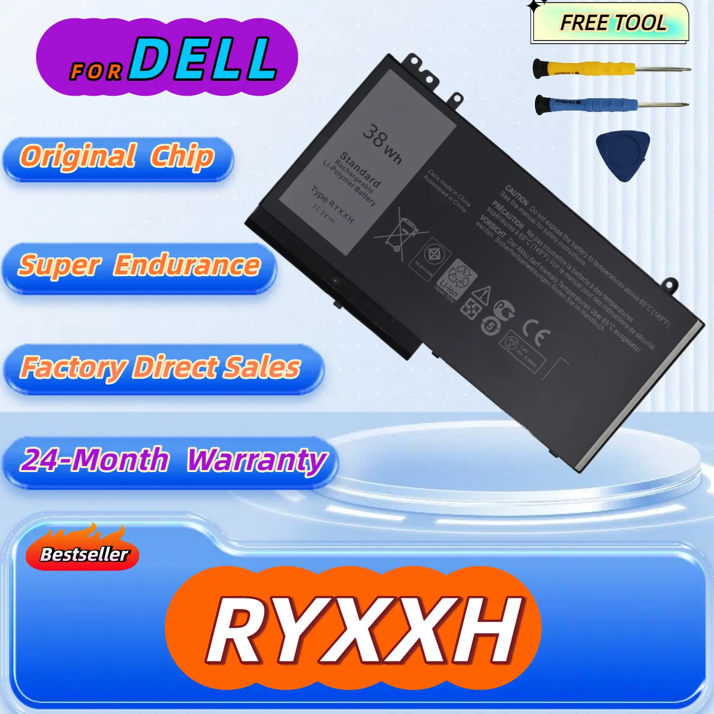 

RYXXH Laptop Battery For Dell Latitude 12 5000 11 3150 3160 3550 E5250 E5450 E5550 Series Free Tool + 24M Warranty