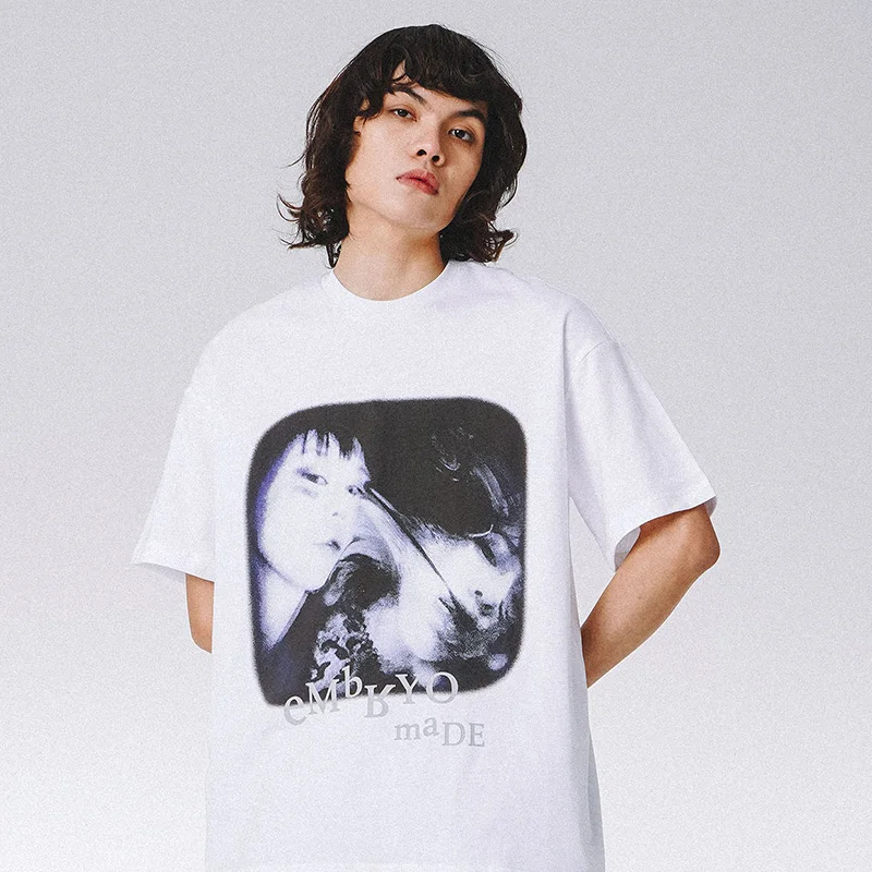 Men Hip Hop Streetwear T-Shirt Illusion Girl Letter Print T Shirt Harajuku Cotton Casual Tops Tees Short Sleeve Tshirt