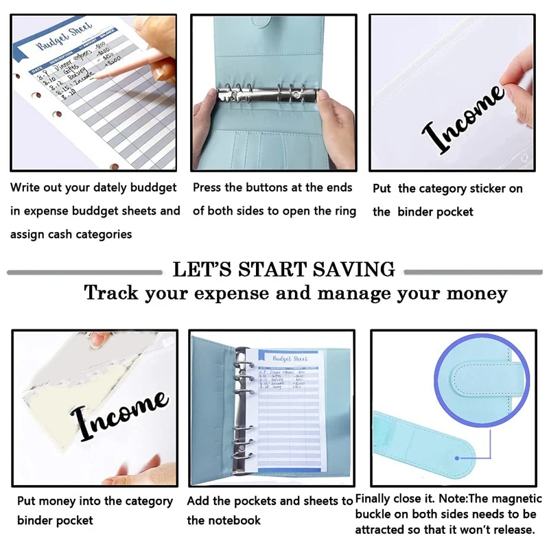 A6 Binder Cover With A6 Binder Pockets Expense Budget Sheets Sticker Labels For Money Cash Envelopes System