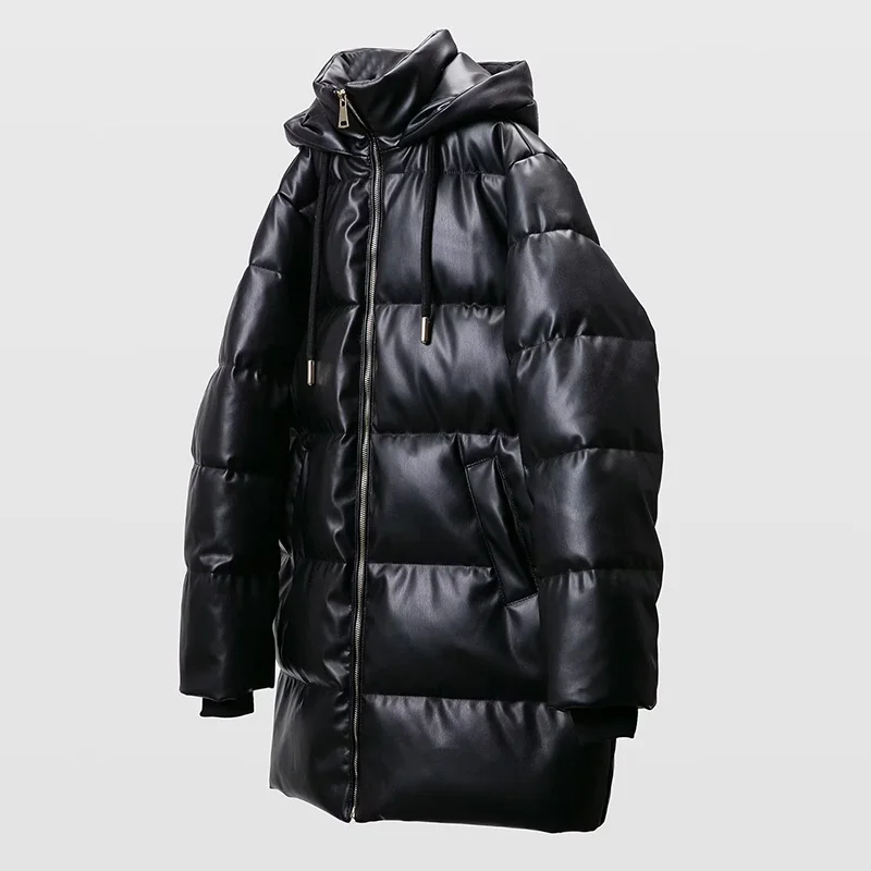 Женская винтажная куртка из искусственной кожи, свободная длинная хлопковая куртка с капюшоном, модная теплая Толстая парка из искусственной кожи, женская верхняя одежда, пальто, зима