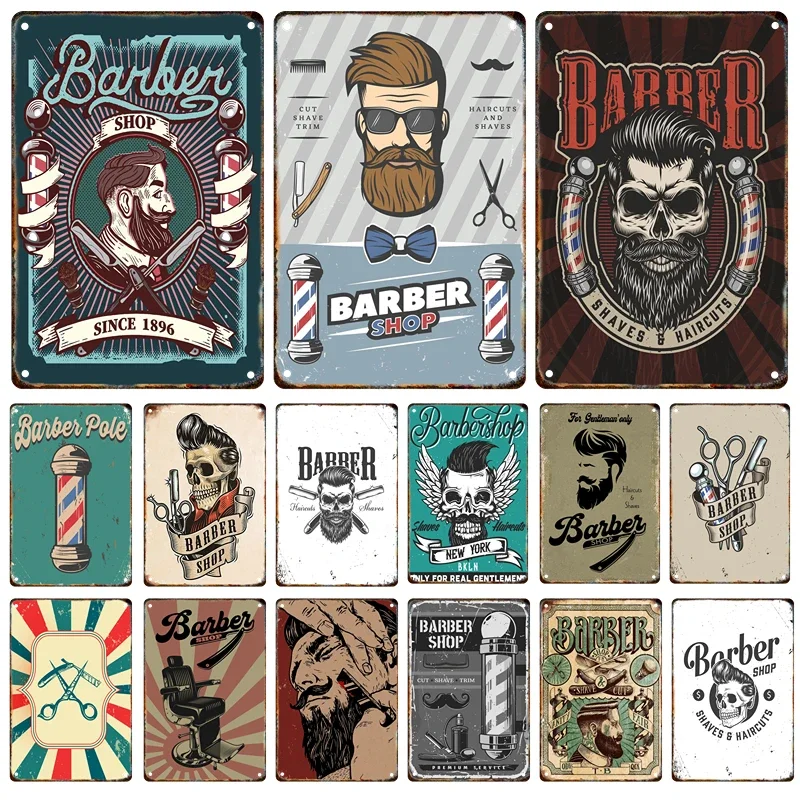 Señalización de Metal Vintage para barbería, pintura de estaño, cartel impreso, póster para el hogar, barbería, centro comercial, Arte de la pared Decoración estética