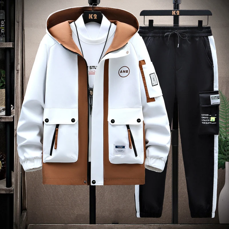 Autumn Casual Men Sets Two Pieces Fashion Korean Trend Hooded Jacket + Pants Spring Sweatshirt Sportswear Man Suit