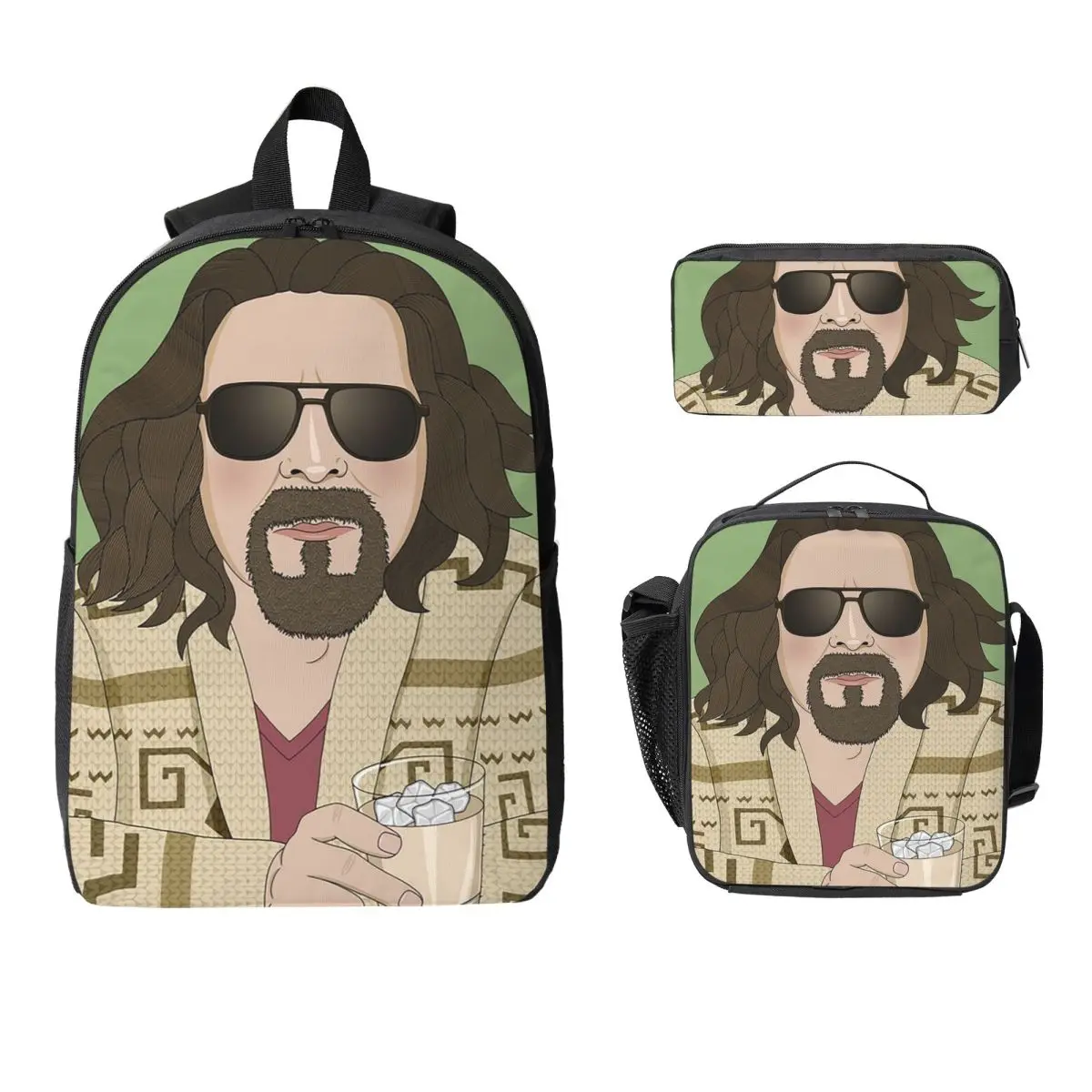 

The Dude- The Big Lebowski Backpack Student BookBag School Bag Laptop Shoulder Bags 3ps Insulated Lunch Bag Pencil Case