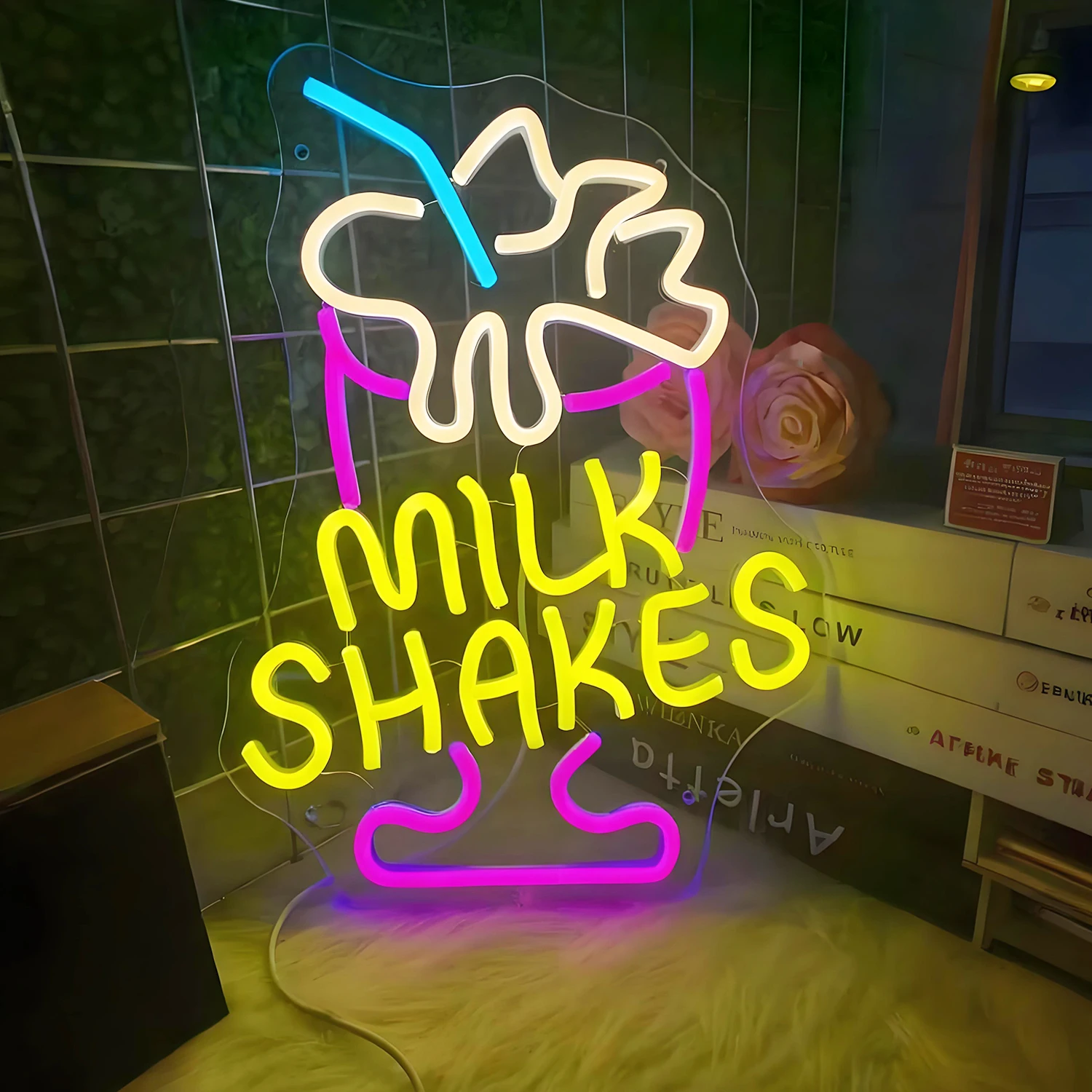 علامات باعثة للضوء النيون على شكل شاي الحليب LED، لوحات لافتات على شكل ضوء نيون أكريليك إبداعي