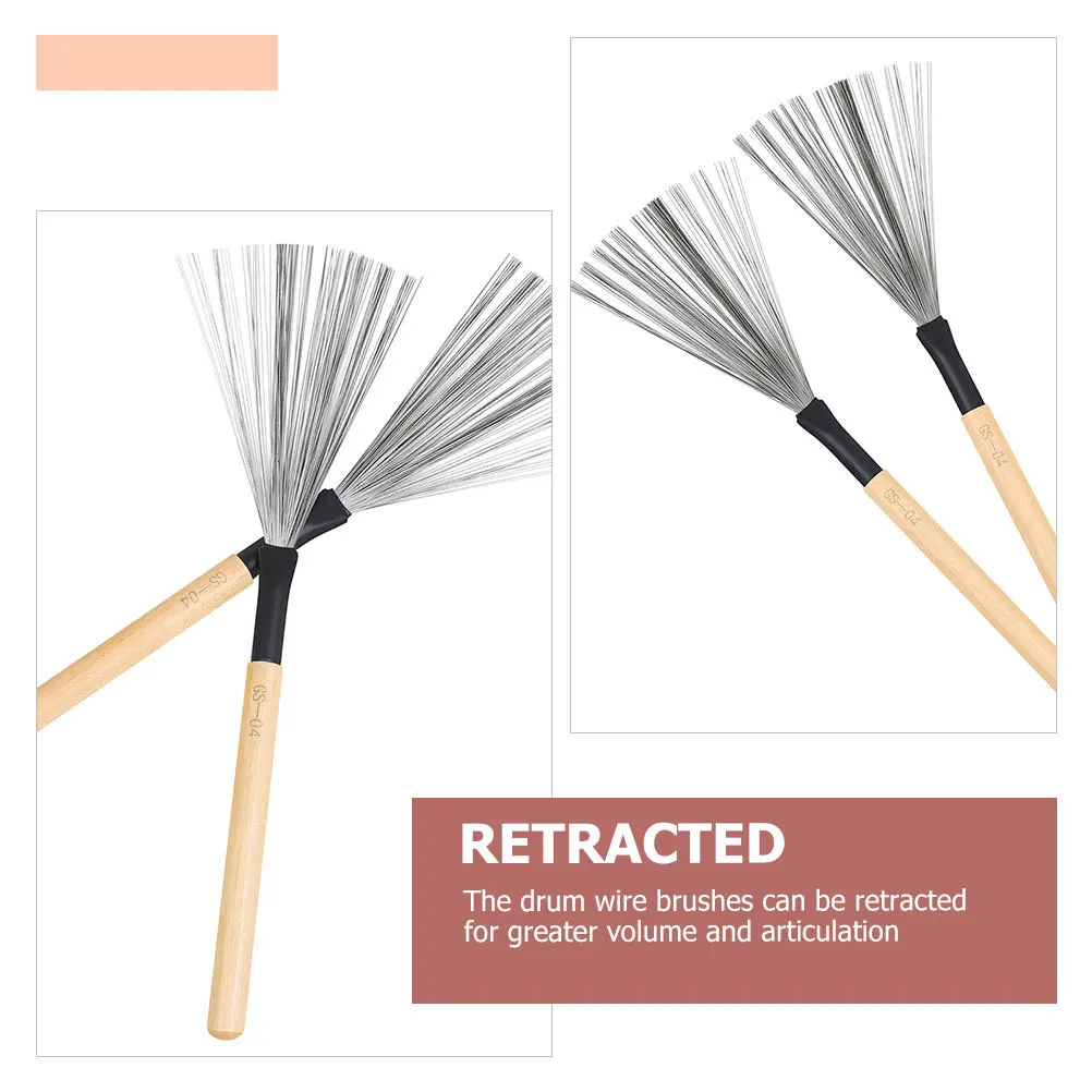 

2Pcs Drum Brushes Wooden Handle Steel Wire Brush for Jazz Drums Professional Percussion Accessories Drum Wire Brush