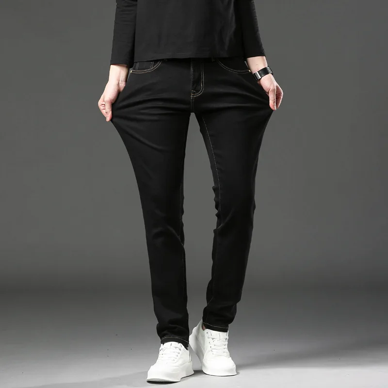 2024 Business High-End Jeans Men's Black Slim Stretch Fashion All-Match Youth Daily Office Casual Straight Trousers