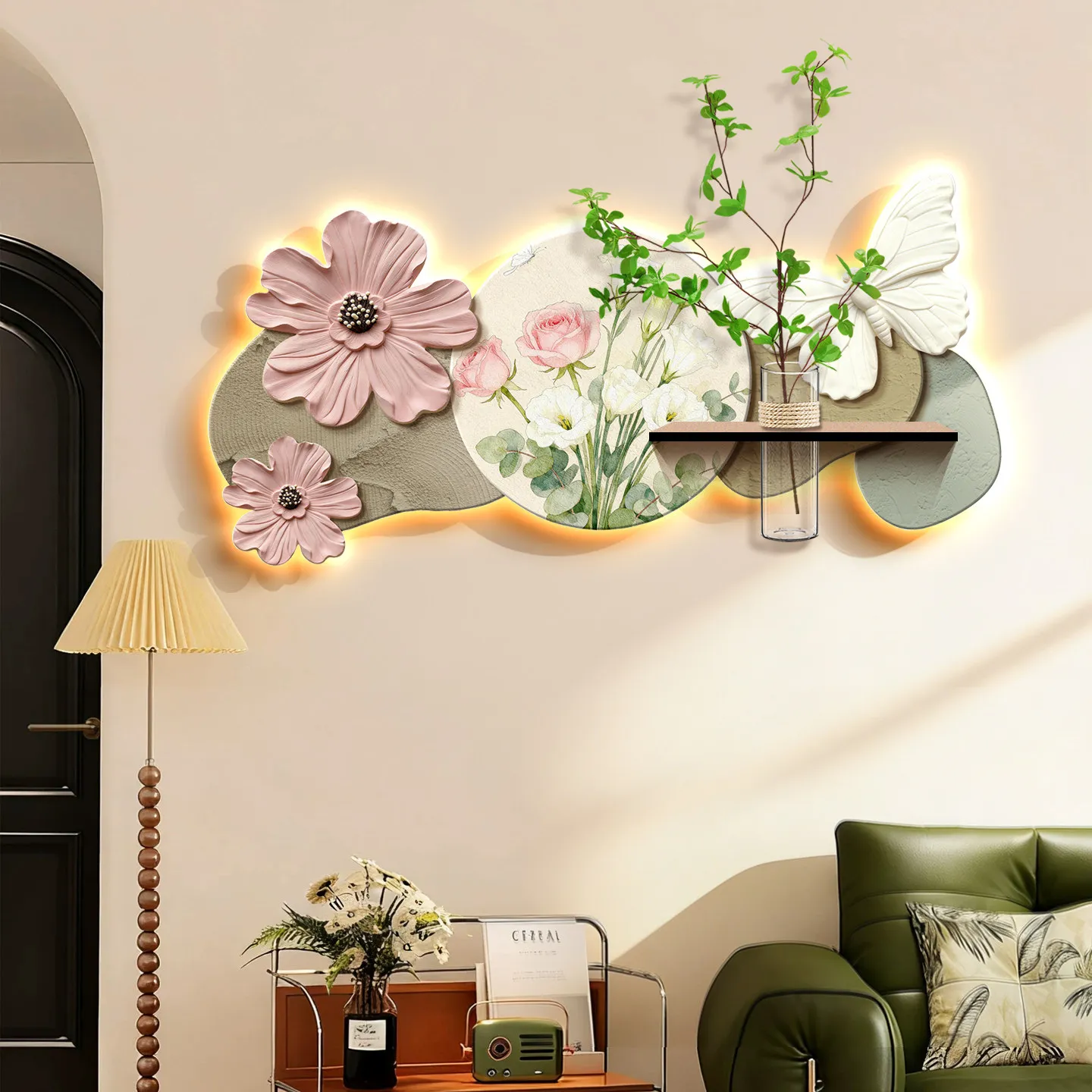 Cream style restaurant decoration painting hydroponic plants living room dining table wall mural