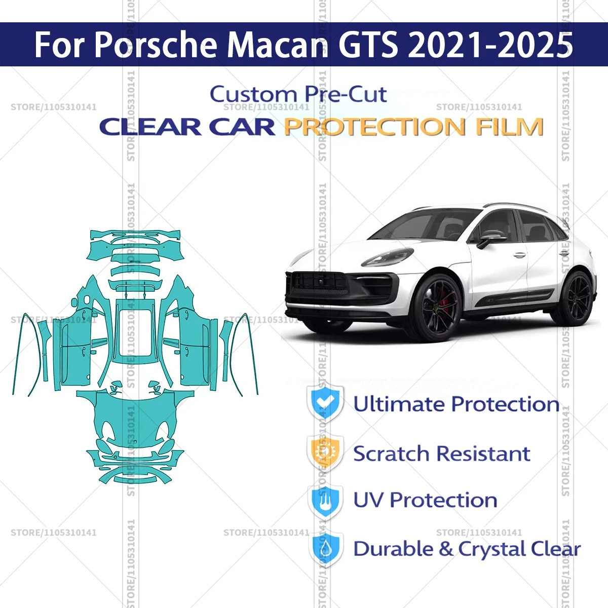 

Защитная пленка PPF для Porsche Macan GTS 2021-2025, предварительно вырезанная, прозрачная, профессиональная автомобильная пленка для полной оклейки кузова