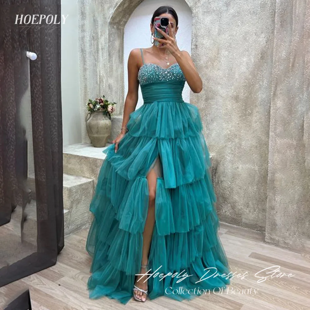 

Hoepoly Sweetheart Spaghetti Straps Evening Dress Prom Dress High Slit Party Evening Gowns 2023 Custom Made For Women