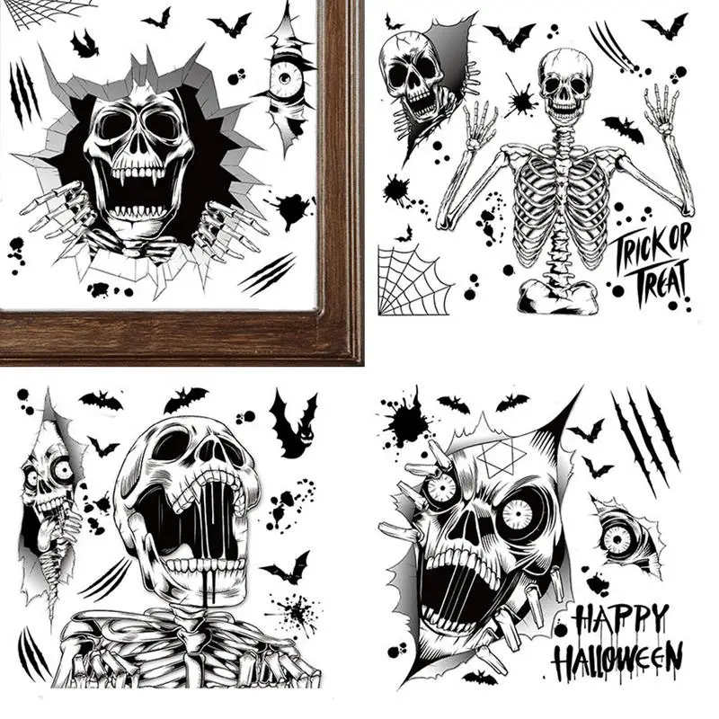 Halloween Window Stickers 4pcs Scary Waterproof Static Decals Full Of Horror Multi-Purpose Decoration Supplies High-Definition