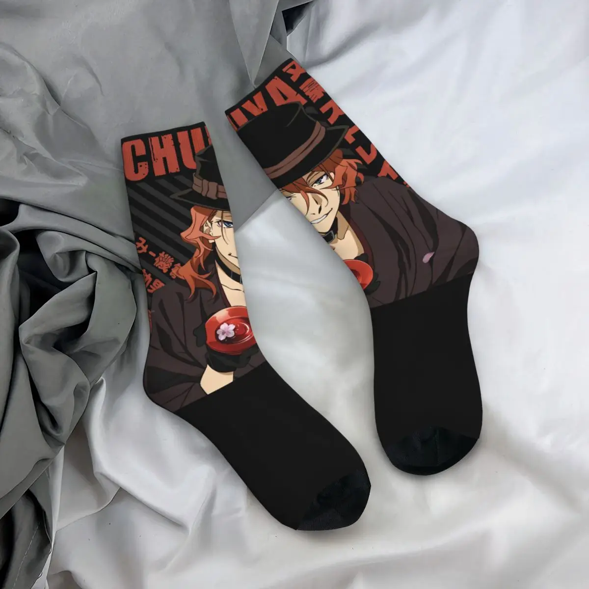 Hip Hop Vintage Chuuya Nakahara Men\'s compression Socks Unisex Bungou Stray Dogs Wan Anime Harajuku Seamless Printed Crew Sock