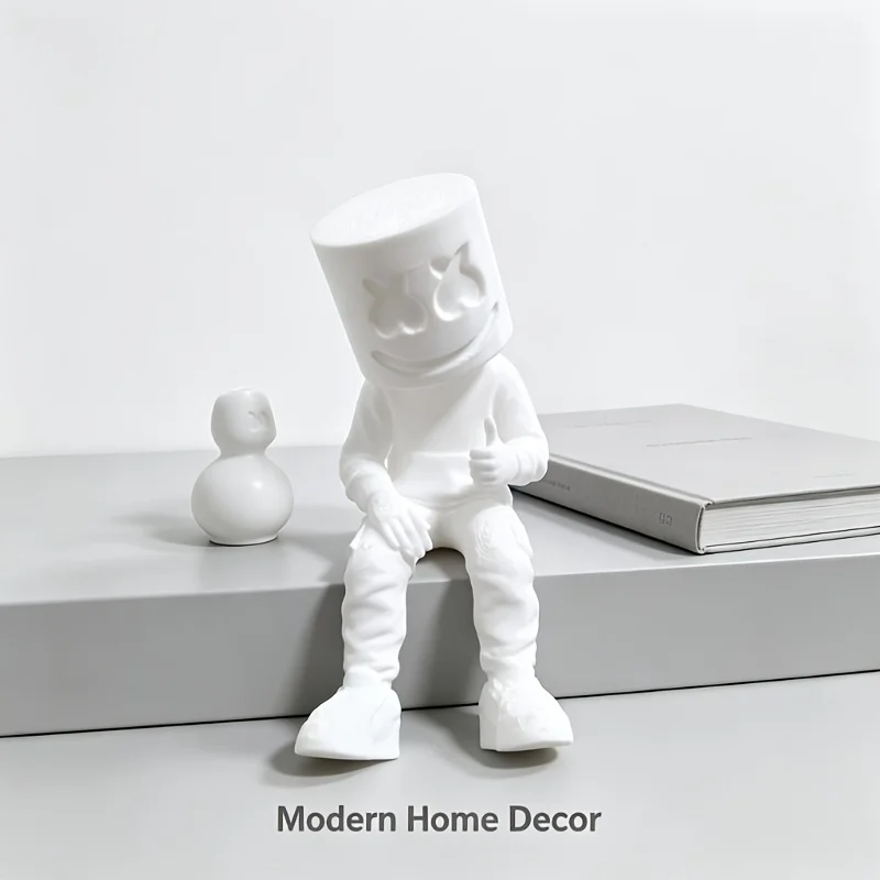 1pc Creative Round Head Smiley Ornament, Thumbs-Up Sitting Pose Statue, Marshmallow Head Smiley Figure in Casual Sportswear