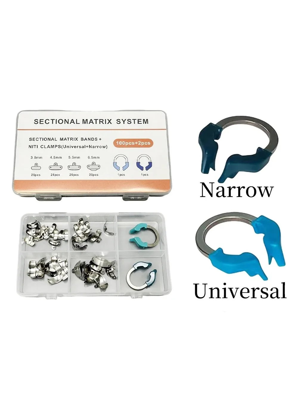 Dentystyczny system matryc profilowanych sekcyjnych Palodent V3 Plus, uniwersalne/wąskie/głębokie pierścienie mocujące, taśmy matrycowe, narzędzia dentystyczne. — 2