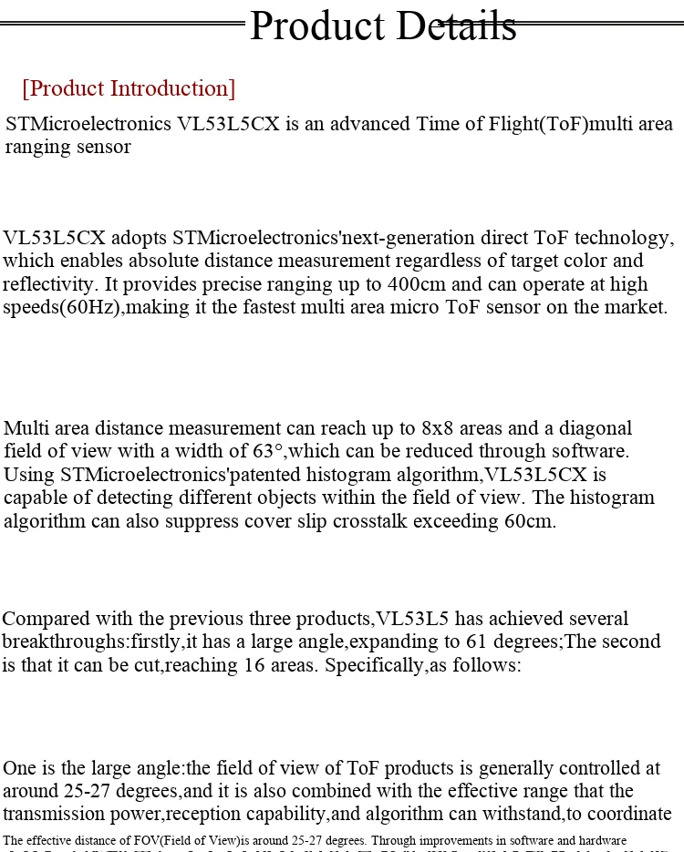 VL53L5X V2 TOF Weitwinkel-Time-of-Flight-Mehrzonen-Laser-Entfernungssensormodul VL53L5CX – Detail 2