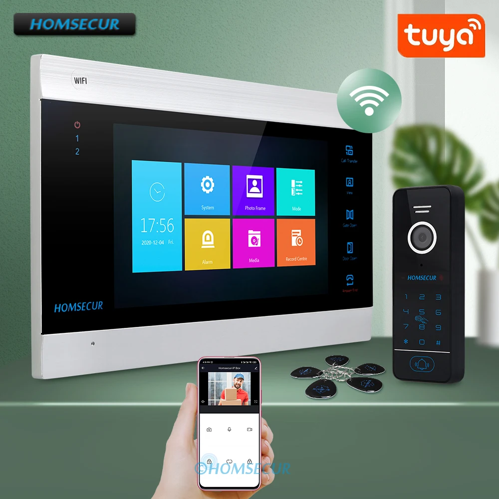 

HOMSECUR 4 Wire Tuya WIFI Smart Life Home Video Doorphone Entry Intercom IP65 Doorbell Camera Password Keyfob Unlock Recording