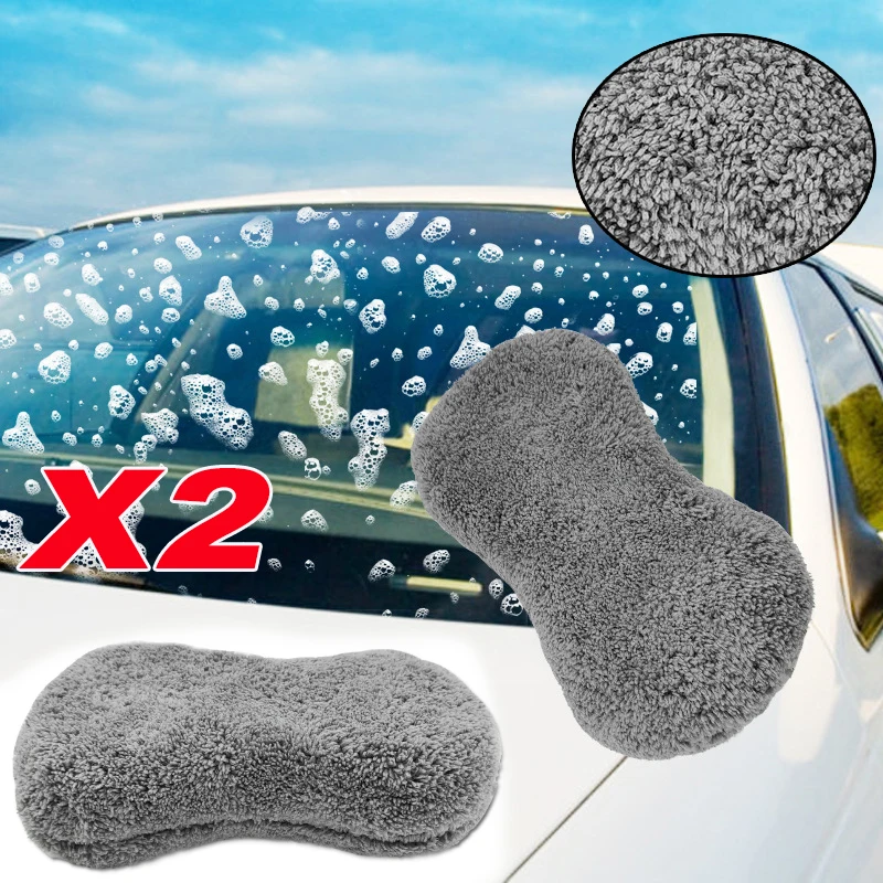 Zigzag Grey Double Sided Coral Fleece Car Wash Sponge Fibre Car Wash Block Cleaning And Wiping Tool Doesn't Hurt Car Paint