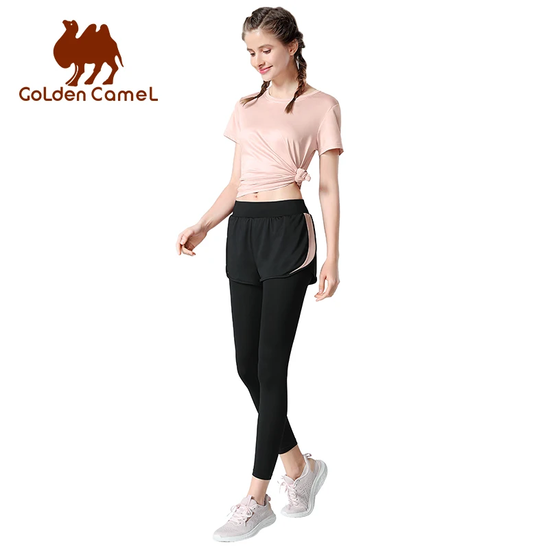 GOLDEN CAMEL Women Suits Yoga T-shirts Fitness Gym Suit Summer 2023 Professional Running Sportswear Short-sleeved Shorts Clothes