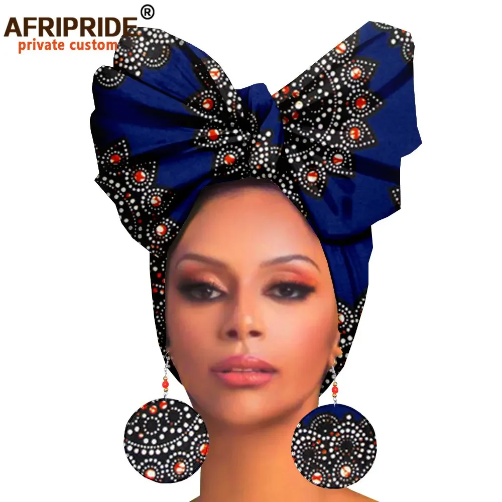 African Headwraps and Earings for Women African Head Scarf Ankara Traditional Headtie Scarf Turban Print Wax AFRIPRIDE A19H008