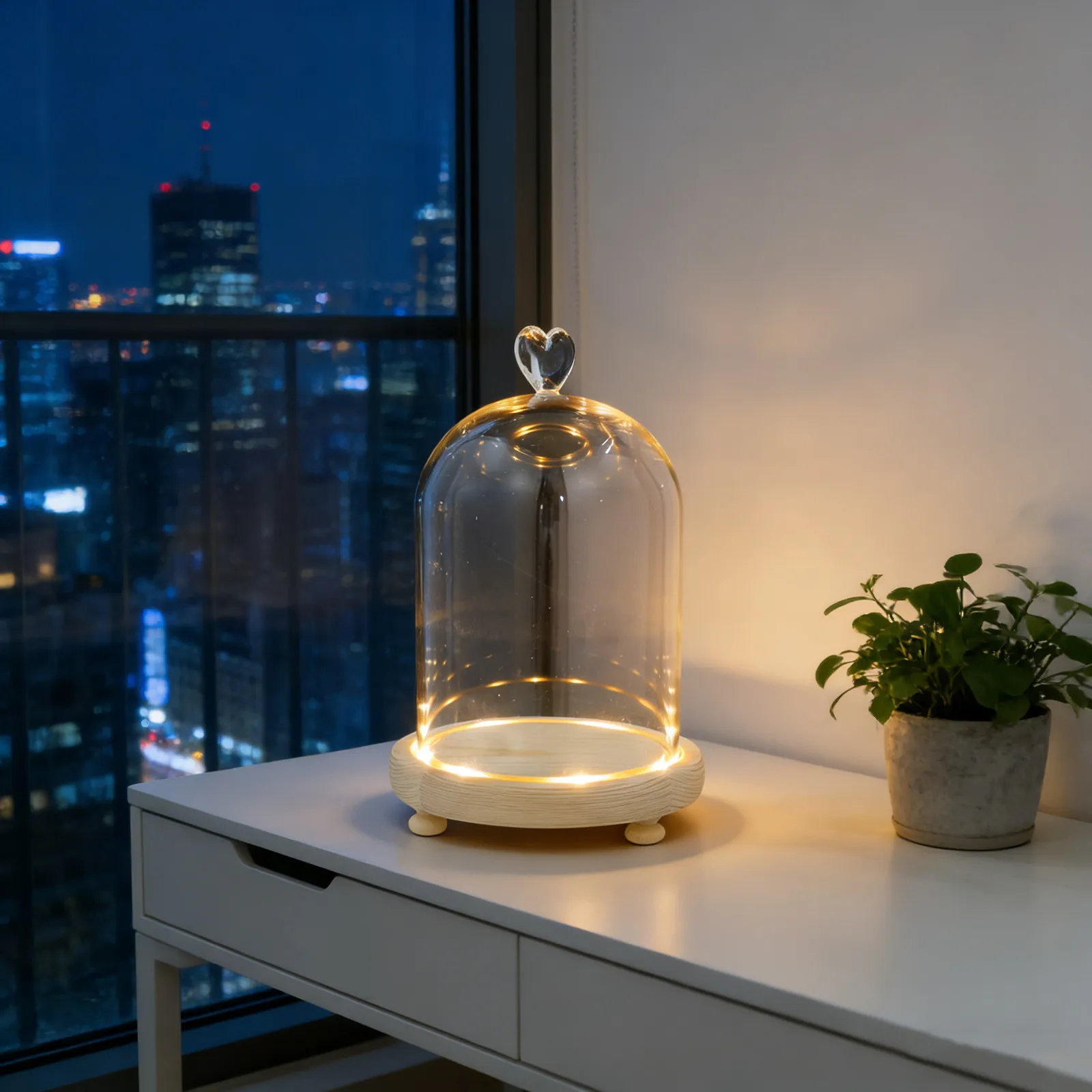 Heart Shaped Glass Cloche Dome with Wooden Base – Clear Bell Jar for Tabletop Decor, Display & Keepsake