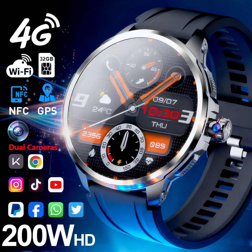 

2026 4G SIM Card Smart Watch Card 1.75''AMOLED Global Call Google Play Download APP 190° Pull Out Camera GPS WIFI Men Smartwatch