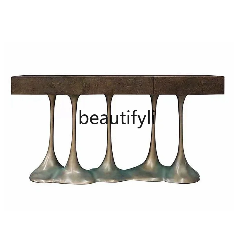 X Pure copper entrance cabinet entry against the wall Villa long cabinet entrance table