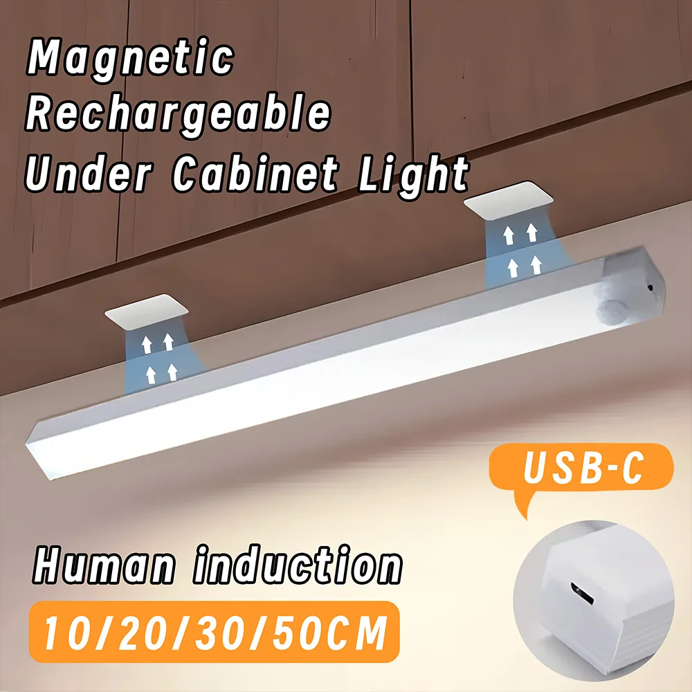 1PC Motion Sensor Light Wireless LED Night Light Type C Rechargeable Light Cabinet Wardrobe Lamp Staircase Backlight ﻿