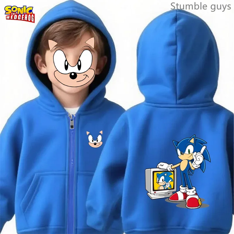 Sonic Kids Anime Zip Hoodie Primavera Outono Moda Meninos Roupas Meninas Sportswear Match Coat