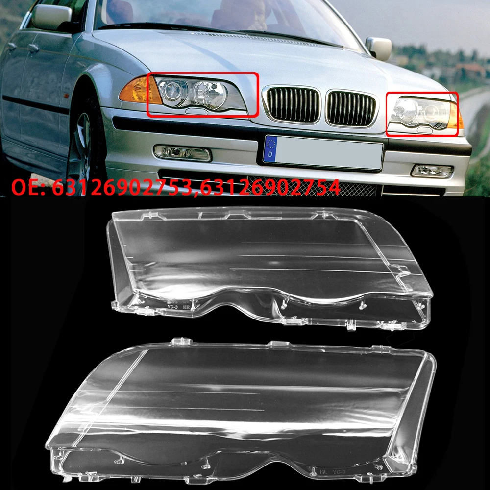 Car Front Headlight Covers Headlamp Shells Guards Housing for BMW 3 Series E46 4 Door Model 98-01 63126902753