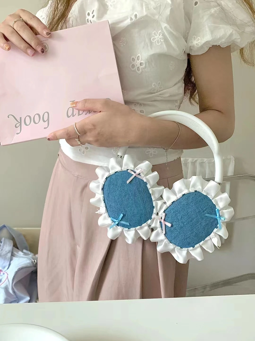 Cute Girl Bow Silk DIY Handmade Soft Headphone Earphone Case Cover Protector For Apple Airpods Max