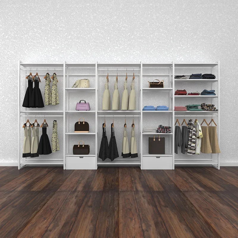 Floor-to-ceiling clothing display rack Removable luggage jacket underwear shoes shelf Against the wall side cabinet