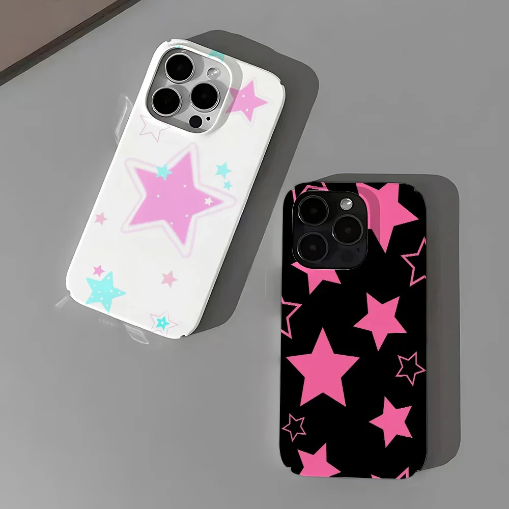 Japan Korea Ins Star Phone Case for IPhone 16 15 14 13 12 11 Pro Max XS XR XSMax 6 7 8 Plus Glossy HD Hard PC Cover