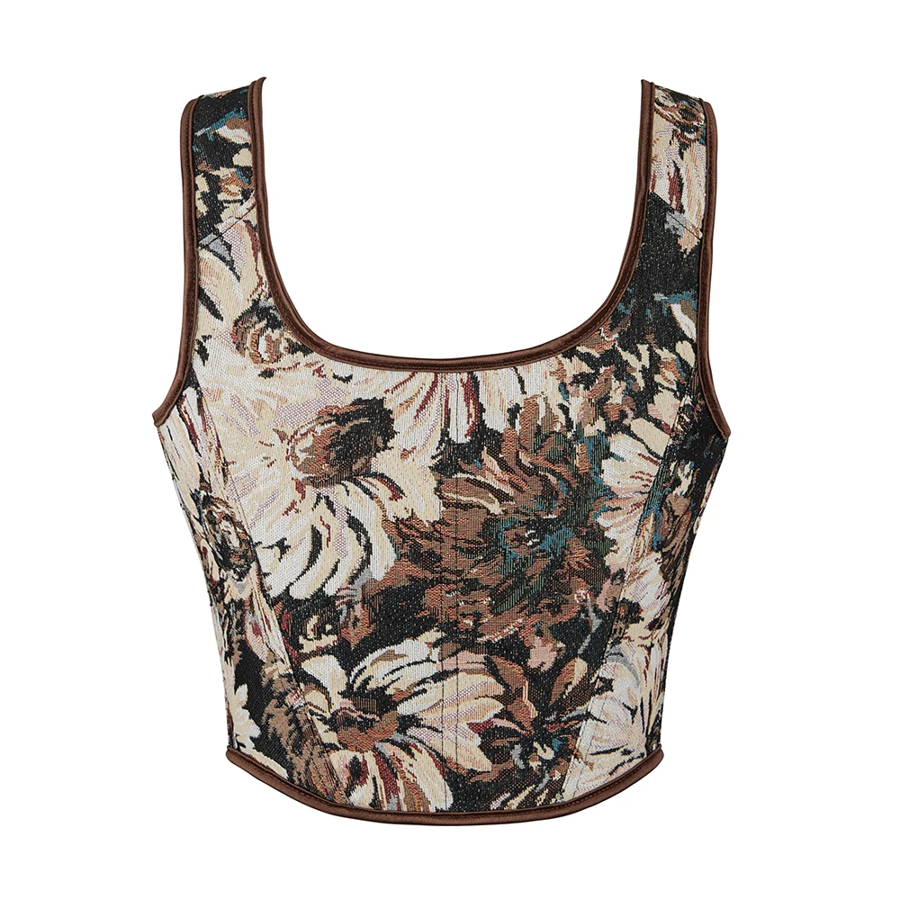 Embroidery Backless Strappy Vest Camisole Bustier Crop Top Pastoral Style Bandage Corset