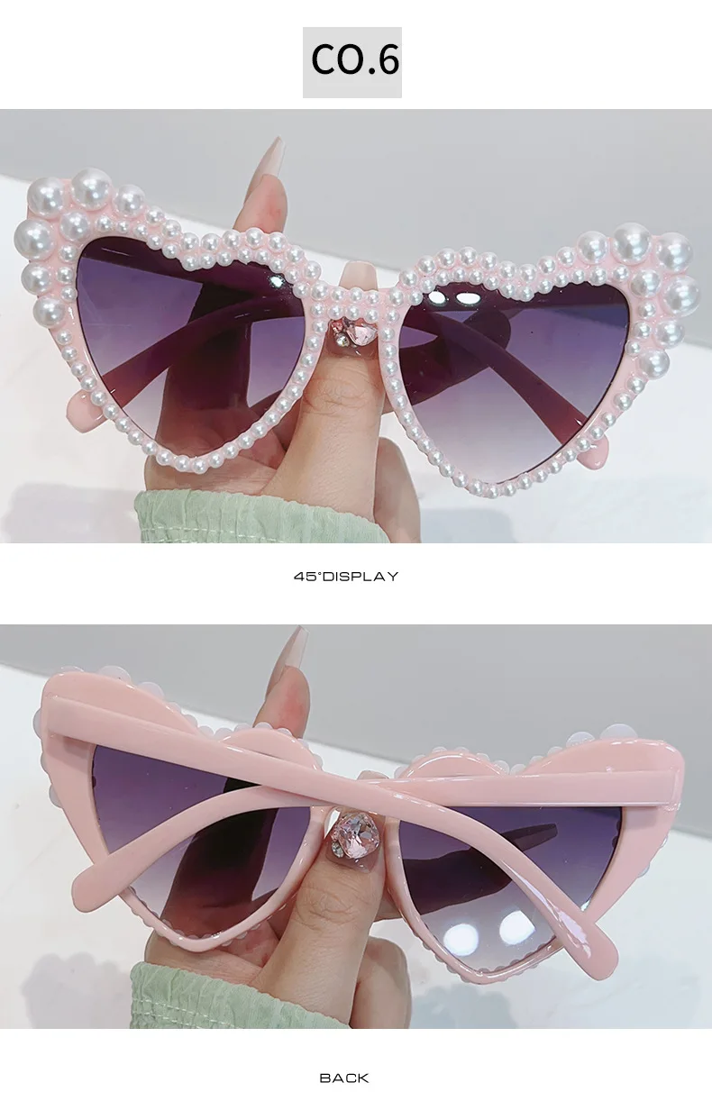 Luxus Perle Herz Sonnenbrille Frauen Schöne Party Hochzeit Damen UV400 Sonnenschutz Brautjungfer Bräute Gläser – Detail 11