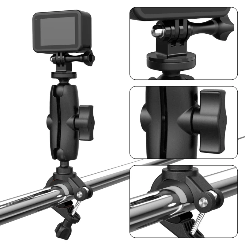 Motorcycle Bike Camera Holder Handlebar Rearview Mirror Mount Bracket 1/4 Metal Stand for Go-Pro Hero8/7/6/5/4/3 Sports Cameras