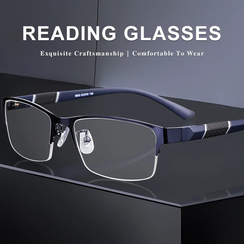 +1.0 To+4.0  Men's Multifocal Reading Glasses  Anti Blue Light and Anti Fatigue Presbyopic Glasses  Half Frame Business Glasses