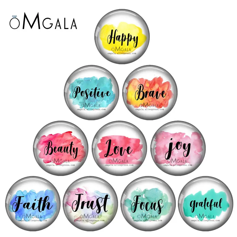 Watercolor Art Font Love Happy Joy Faith Trust 12mm/18mm/20mm/25mm Round Photo glass cabochon demo flat back Making findings