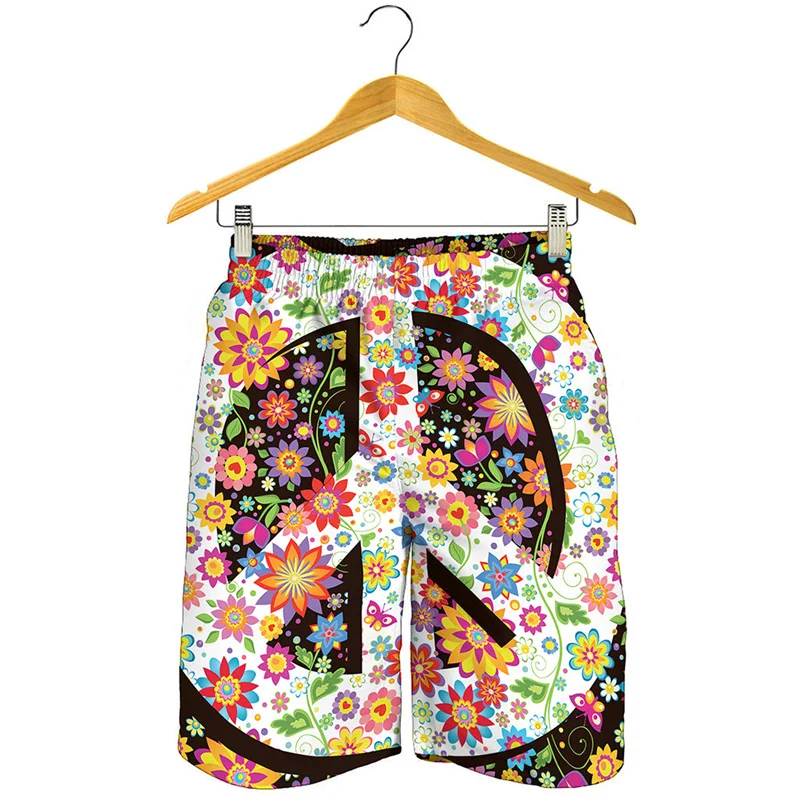 

Colorful Peace Sign Graphic Beach Shorts For Men 3D Printed Oversized Short Pants Surf Board Shorts Summer Quick Dry Swim Trunks